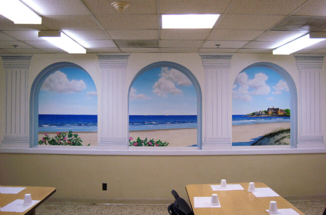 Columns and Arches Wall Mural painted at Bradley Hospital in East Providence, RI, by Charles C. Clear III and Bonnie Lee Turner