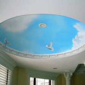 Blue Sky Ceiling Dome Mural painted in the Master Bathroom of a private residence in Lincoln, Rhode Island by Artist Charles C. Clear III