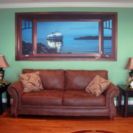 Trompe Loeil Mural of the Block Island Ferry painted by Charles C. Clear III and Bonnie Lee Turner