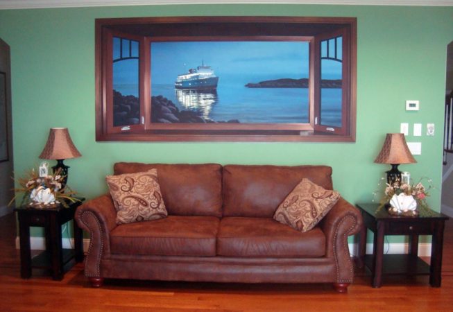 Trompe Loeil Mural of the Block Island Ferry painted by Charles C. Clear III and Bonnie Lee Turner