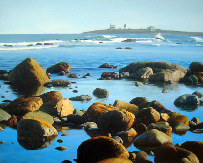 Golden Shore of Rhode Island Seascape Painting, 16″ x 20″, Oil on Canvas, 2014, by Artist Charles C. Clear III