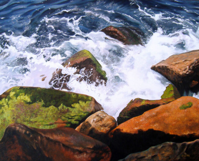 Seascape Painting of Ocean Rocks by Artist Charles C. Clear III