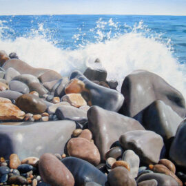 Rocky Shore Seascape Study Painting, 11″ x 14 “, Acrylic on Canvas, 2010, by Artist Charles C. Clear III