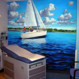 Sailboat Mural Treatment Room of Hospital, 8′ x 8′, 2009, Hasbro Children’s Hospital, Providence, RI by Artist Charles C. Clear III of Ocean State Art