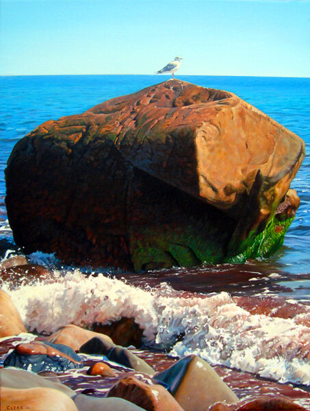 Seagull Perched Seascape Painting by Rhode Island Artist Charles C. Clear III