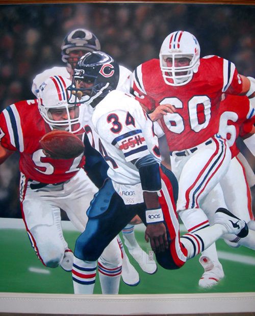 New England Patriots Football Mural, 5' x 7', 2007, Private Residence, Lincoln, Rhode Island, by Artists Charles C. Clear III and Bonnie Lee Turner