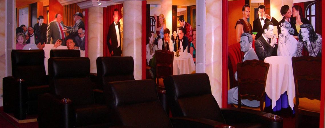 Movie Star Mural painted in home theater of private residence in Lincoln, Rhode Island by Artists Charles C. Clear III and Bonnie Lee Turner