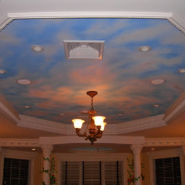 Blue Sky Ceiling Mural, 18' x 9', 2007, Private Residence, Lincoln, Rhode Island, by Artist Charles C. Clear III