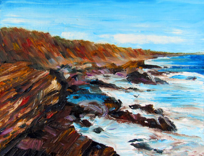 Coastal Bluffs of Beavertail Plein Air Painting by Artist Charles C. Clear III