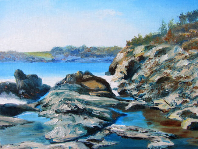 Fort Wetherill Seaside Rocks Plein Air Painting by Artist Charles C. Clear III