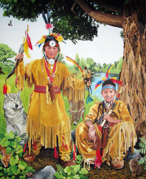 Narragansett Indian Boys Portrait by Rhode Island Artist Charles C. Clear III